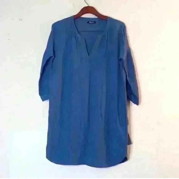 Madewell Tunic Chic Smoke Blue Du Jour Tie Sleeves Dress - Picture 5 of 15